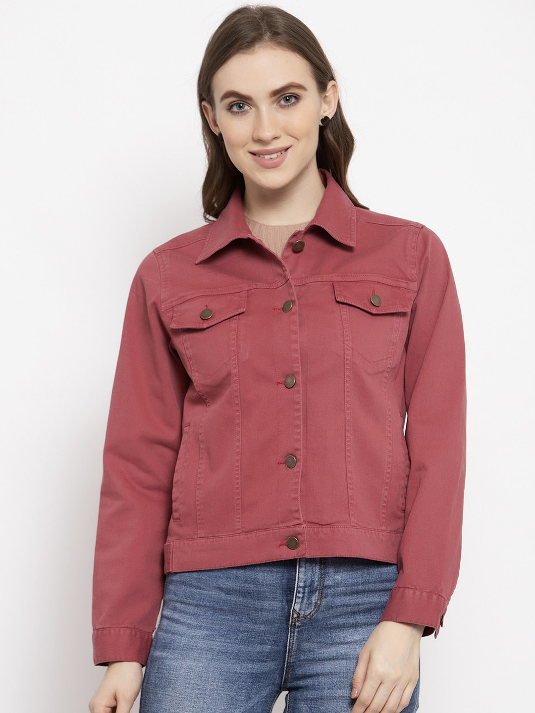 

Gipsy Women Coral Red Solid Denim Jacket