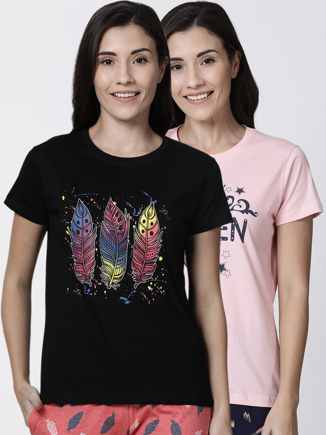 

Kryptic Women Pack of 2 Printed Lounge T-Shirts, Pink