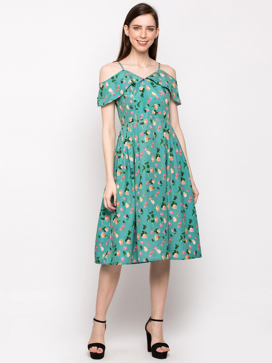

Slenor Women Multicoloured Printed Fit and Flare Dress, Multi