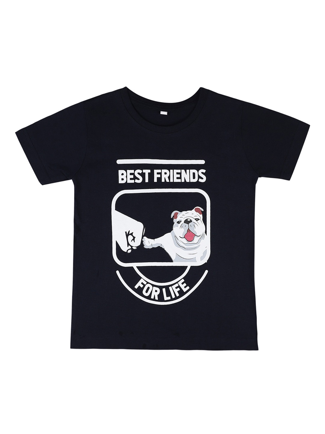 OBOW Boys Navy Blue Printed Round Neck T-shirt