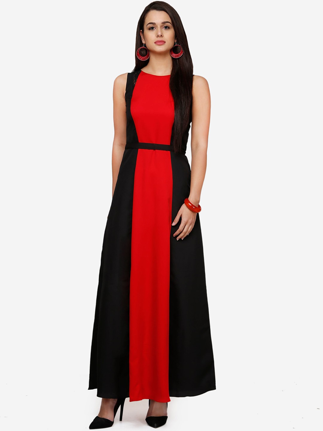 

V&M Women Red Colourblocked Maxi Dress