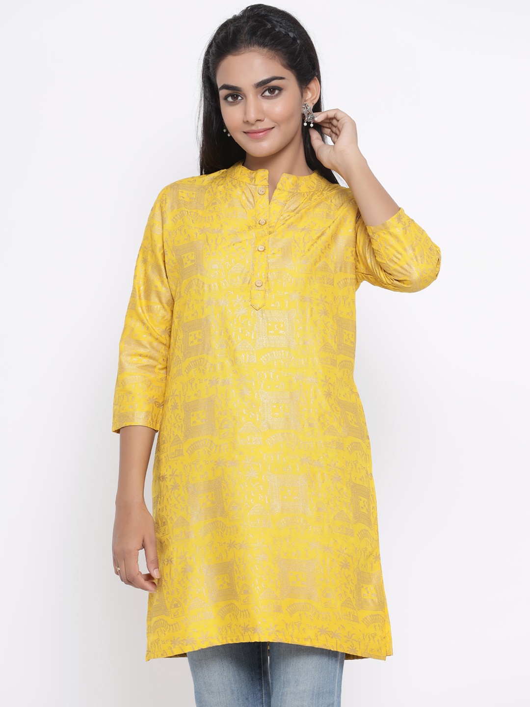 

Fabriko Women Blue Printed Kurti, Yellow