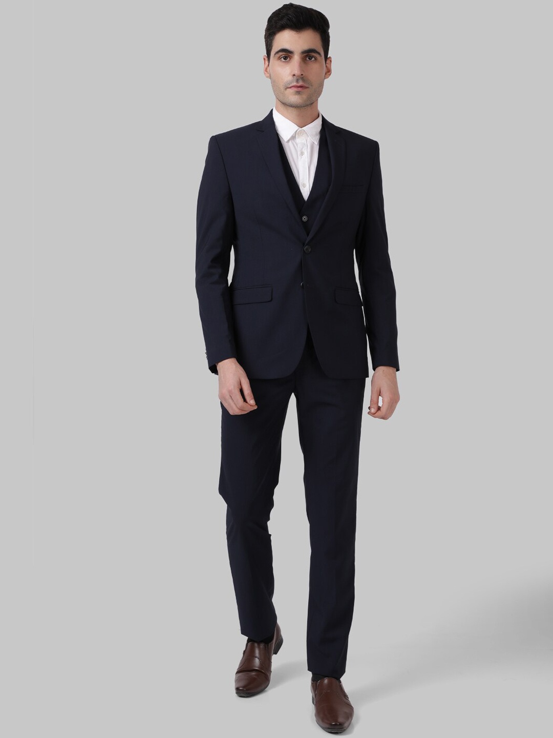 

Park Avenue Men Blue Solid Super Slim-Fit Single-Breasted Formal Suit