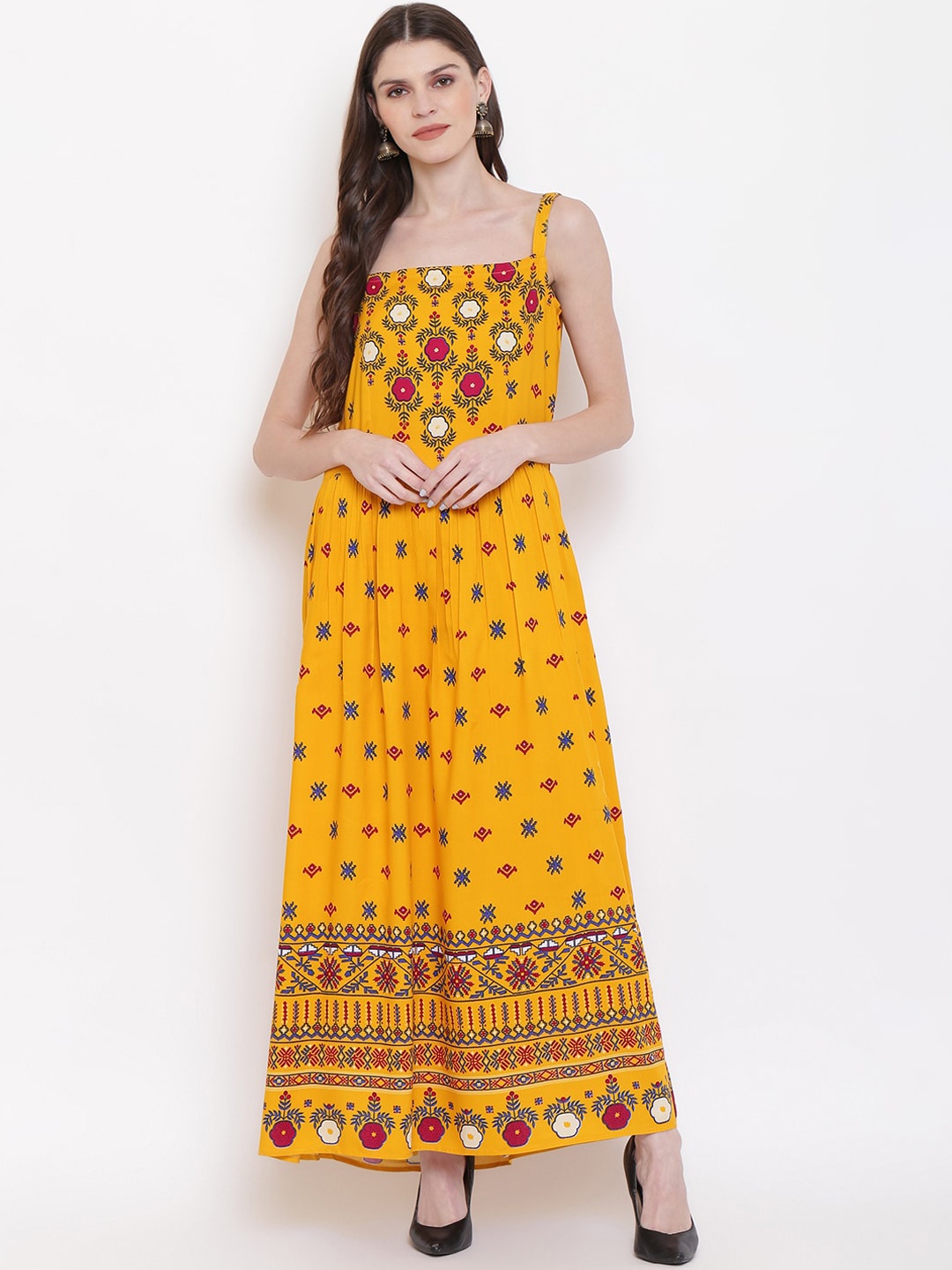 

Mayra Women Yellow Printed Maxi Dress
