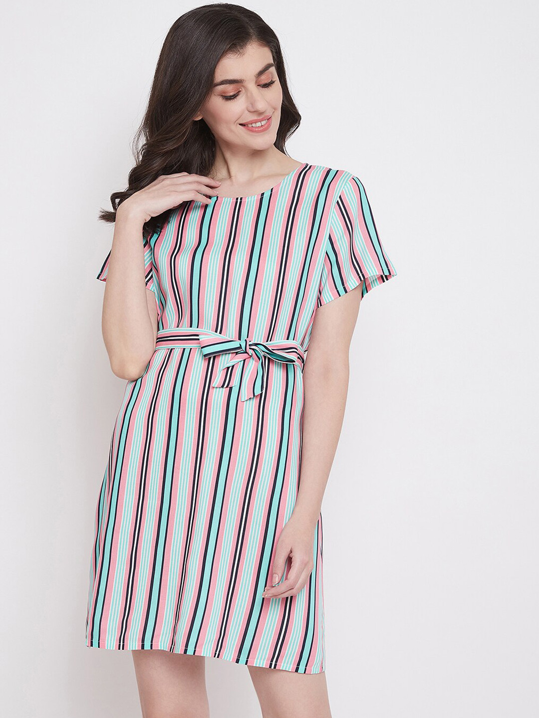 

Clovia White & Blue Striped Nightdress