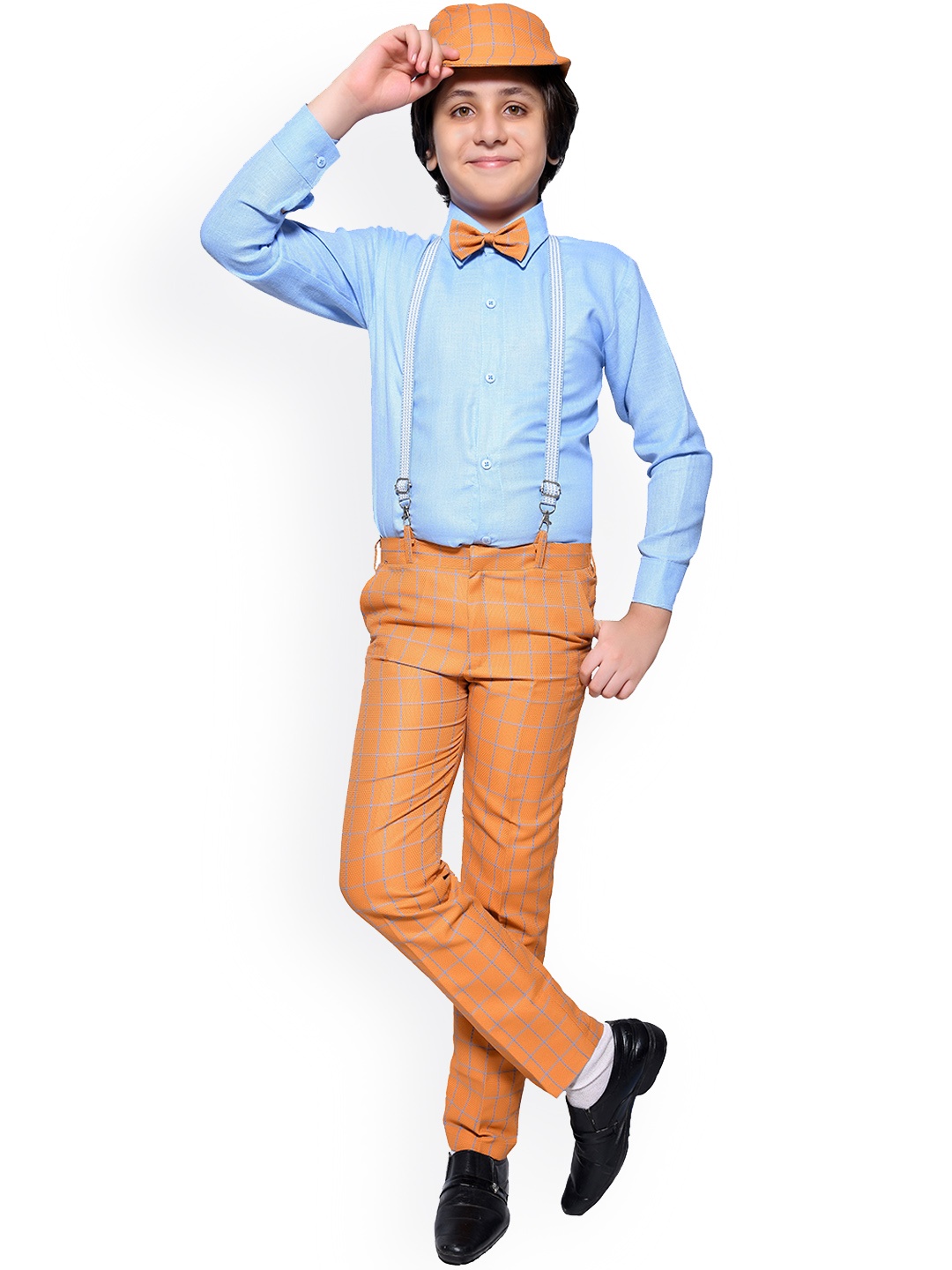 Jeetethnics Boys Orange & Turquoise Blue Solid Shirt with Trousers