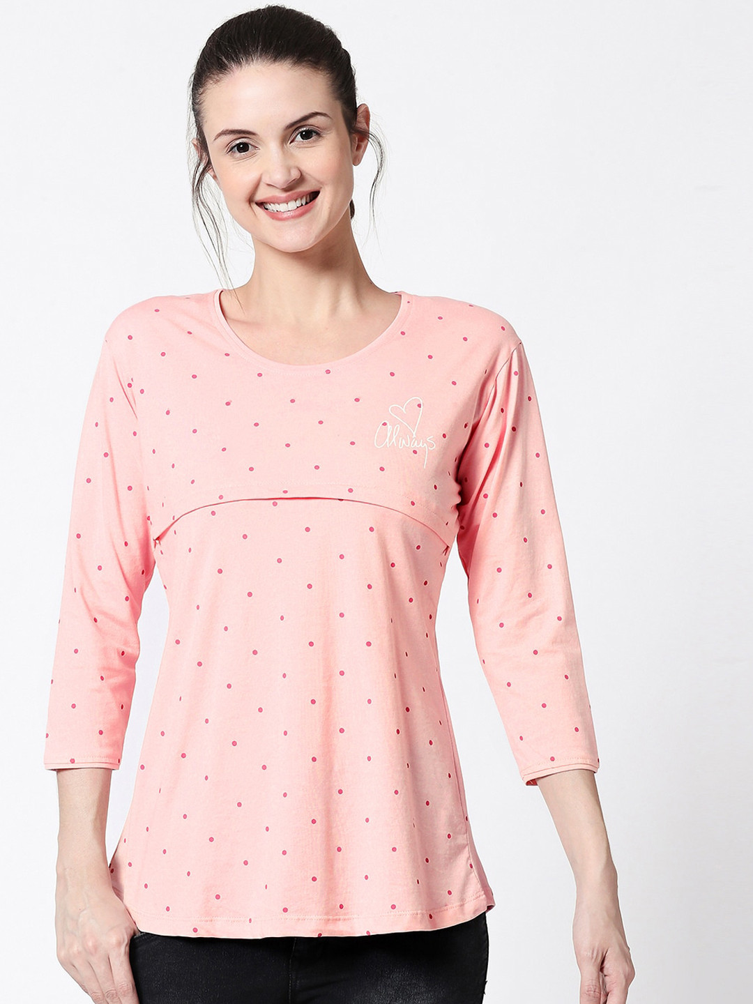 

Zeyo Women Pink Printed Nursing & Feeding Pure Cotton Top