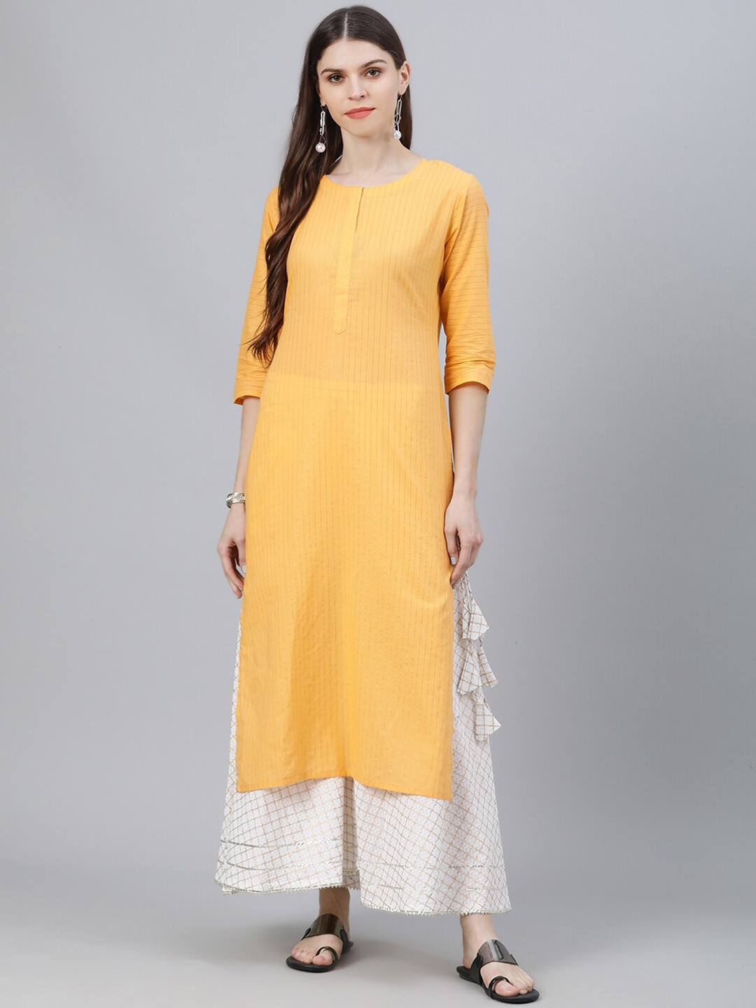 

Libas Women Yellow Woven Design Straight Kurta
