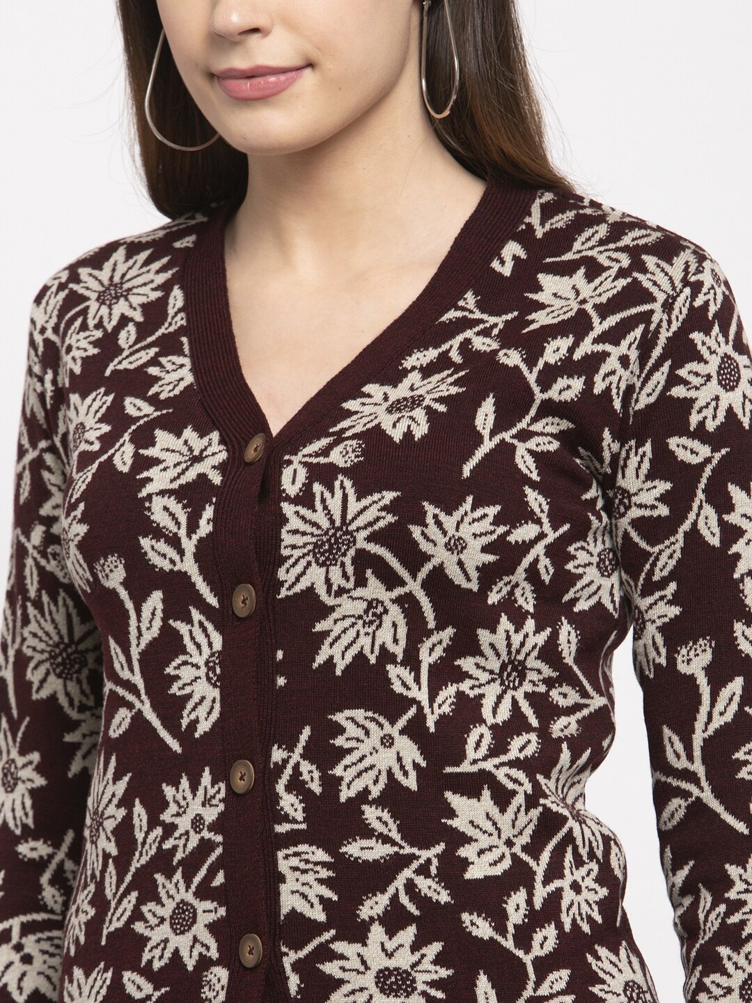 

Kalt Women Maroon Printed Cardigan Sweater