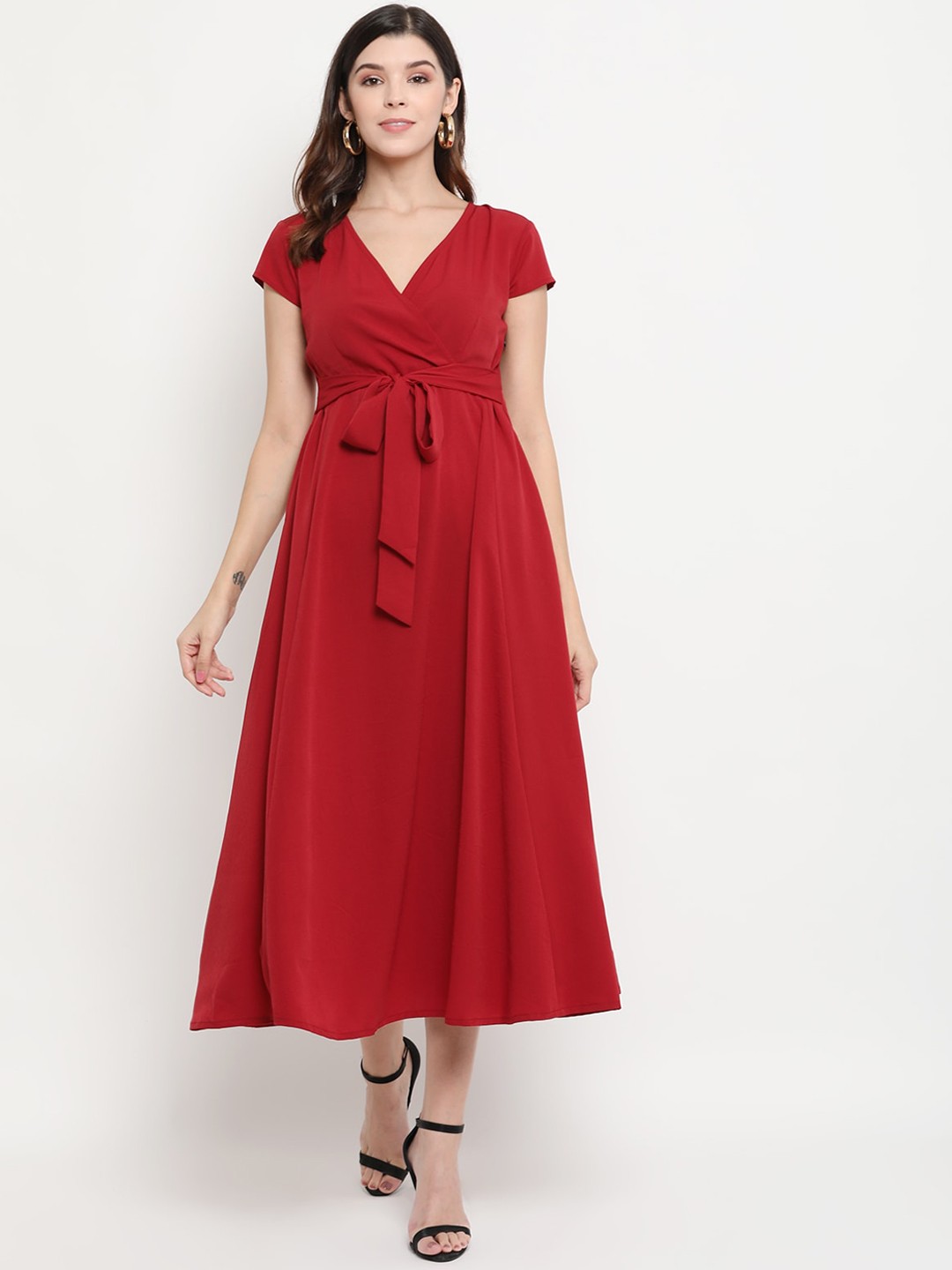 

THREAD MUSTER Women Maroon Solid Wrap Dress