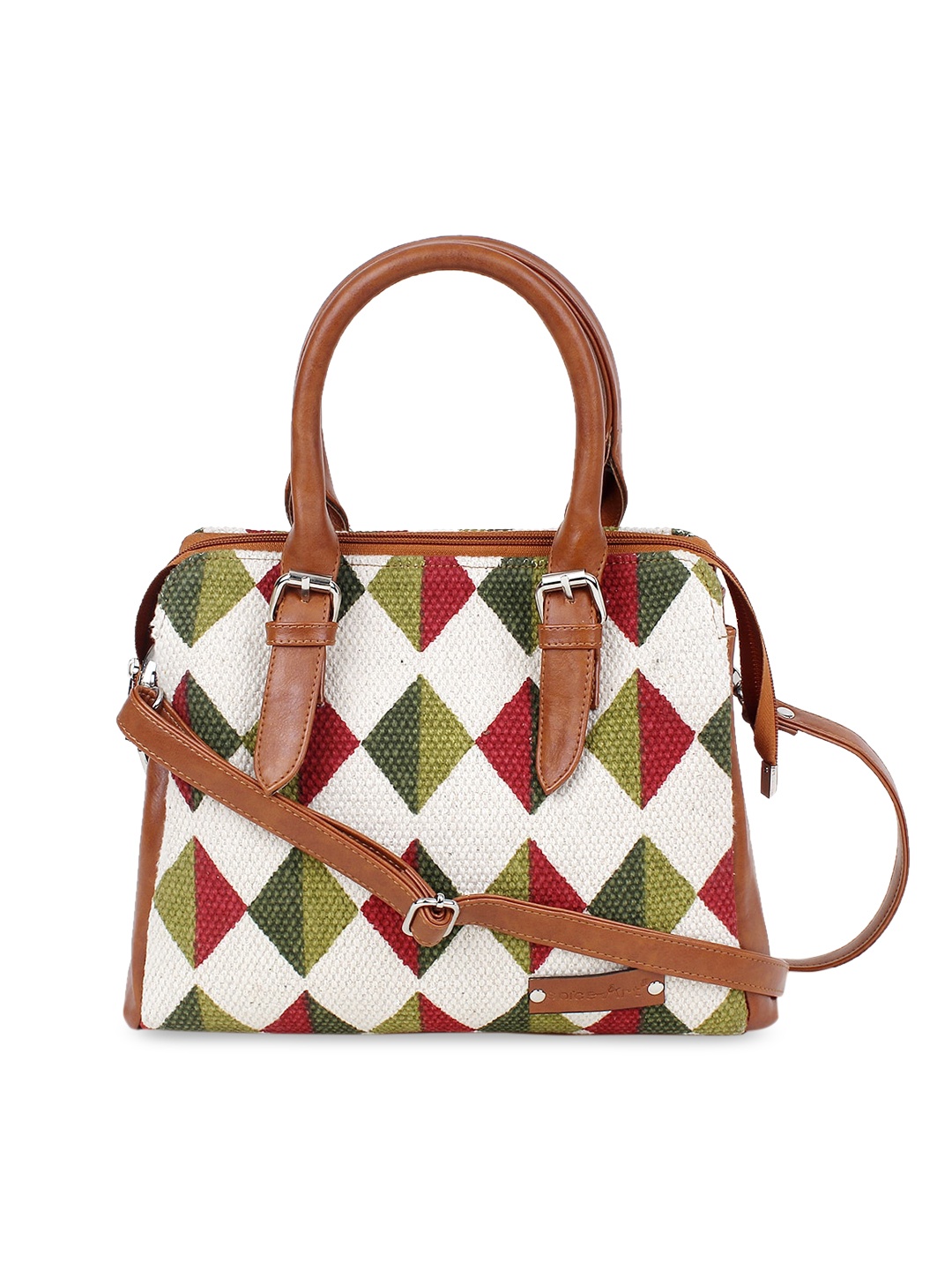 Spice Art White & Green Printed Handheld Bag