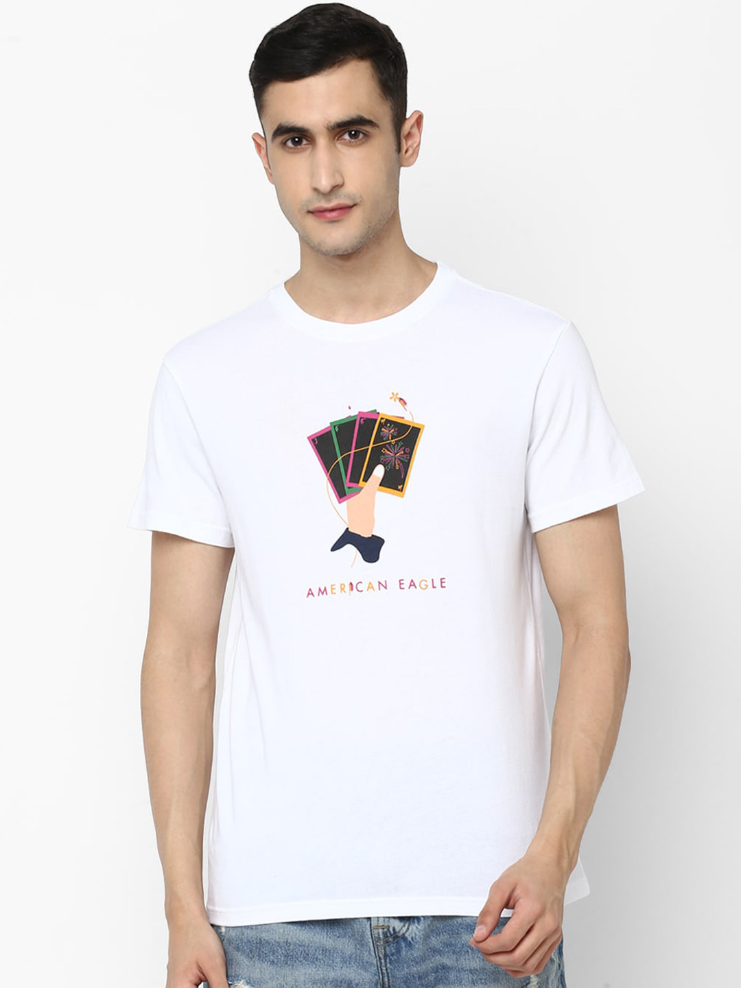 

AMERICAN EAGLE OUTFITTERS Men White Printed Round Neck T-shirt