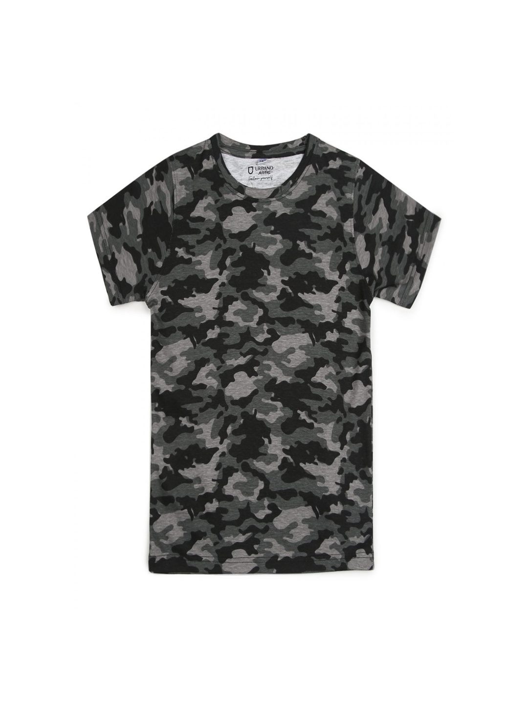 

Urbano Juniors Boys Grey Black Camouflage Printed Round Neck Pure Cotton T-shirt