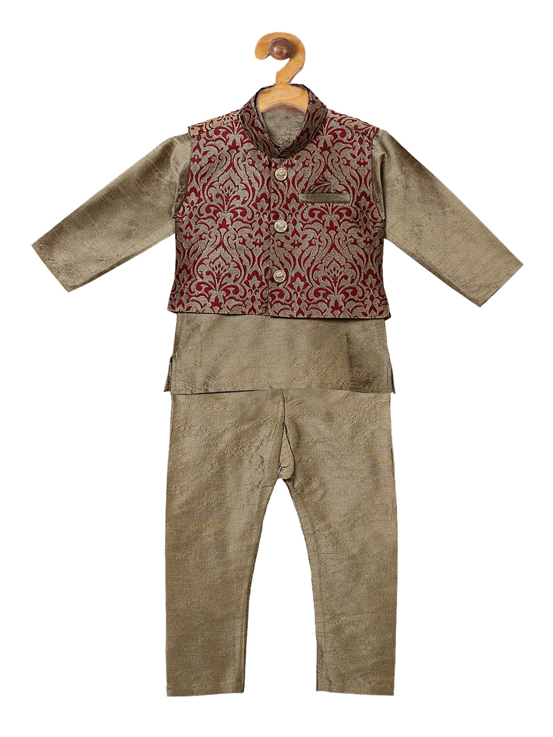 

Ridokidz Boys Gold-Toned & Red Solid Kurta with Pyjamas