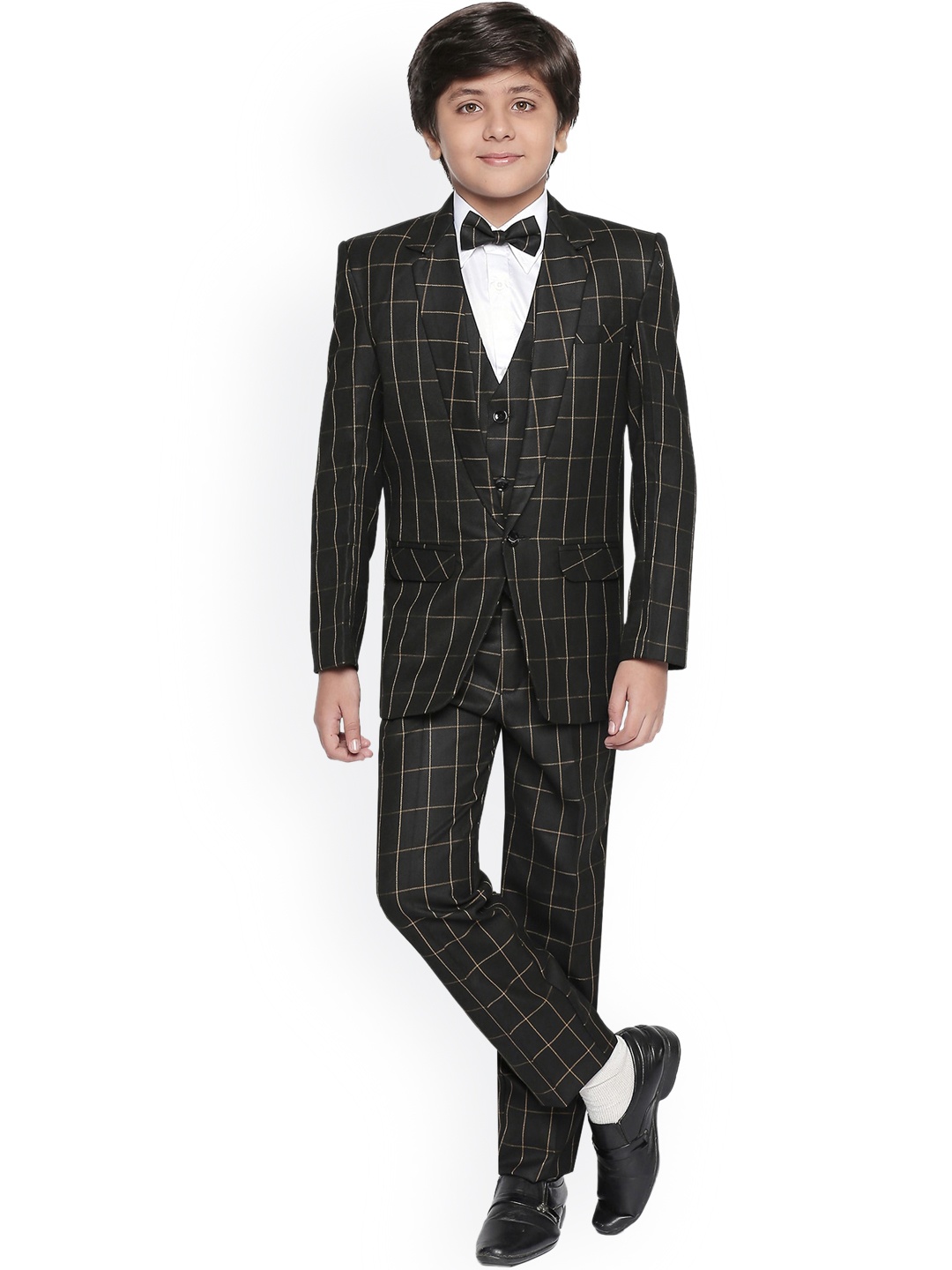 Jeetethnics Boys Black Checked Party Suit