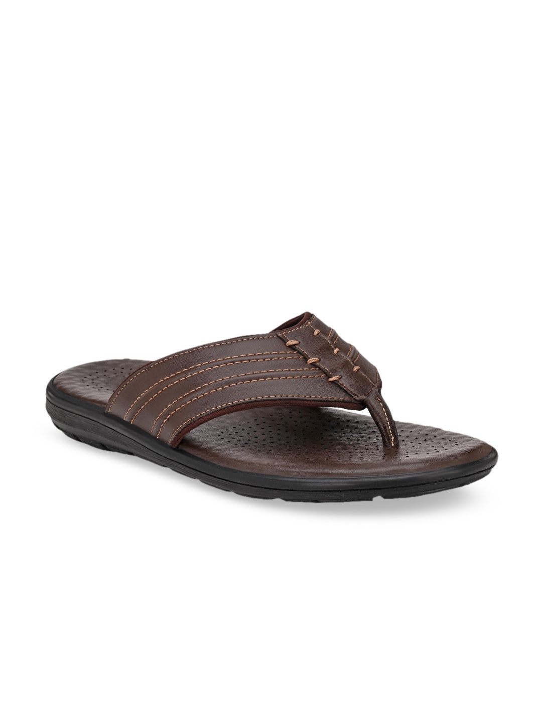 

SHENCES Men Brown Faux Leather Comfort Sandals