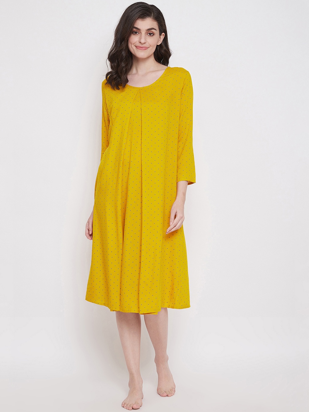 

Clovia Women Mustard Yellow Printed Maternity Nightdress