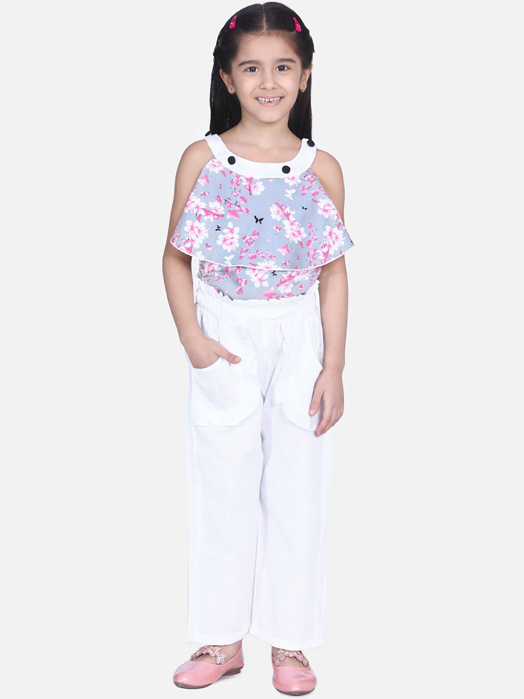

Cutiekins Girls Grey & White Printed Top with Palazzos