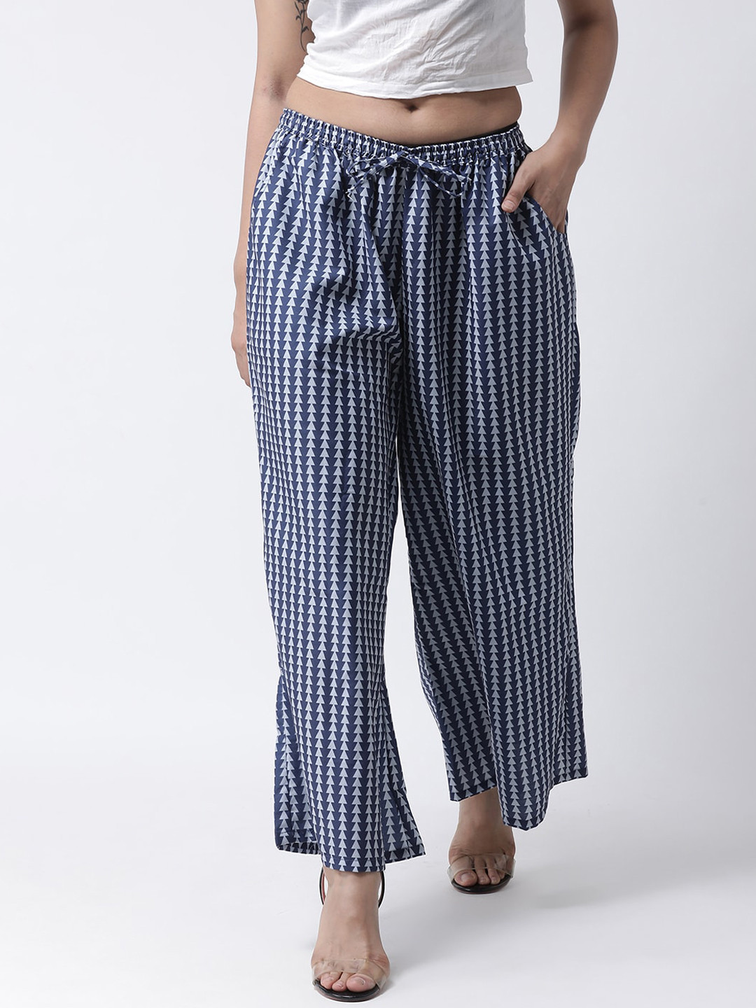 

Hangup Women Navy Blue Striped Straight Palazzos