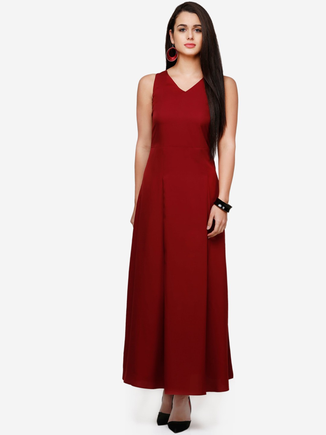 

V&M Women Maroon Solid Maxi Dress