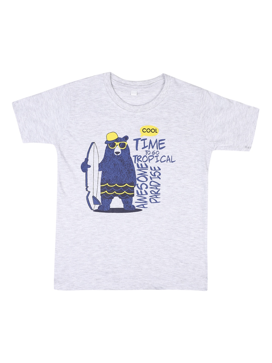 OBOW Boys Grey Printed Round Neck T-shirt