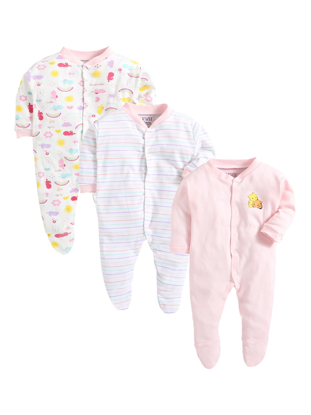 

BUMZEE Infant-Kids Pack of 3 Sleepsuits, White