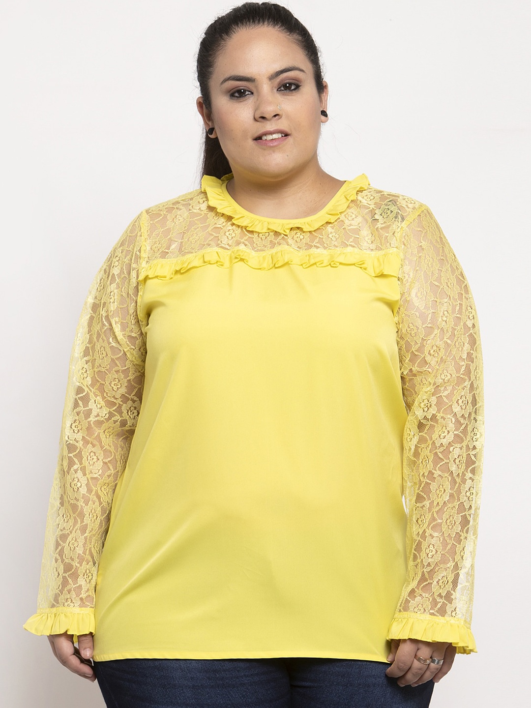 

Flambeur Women Yellow Self Design A-Line Top
