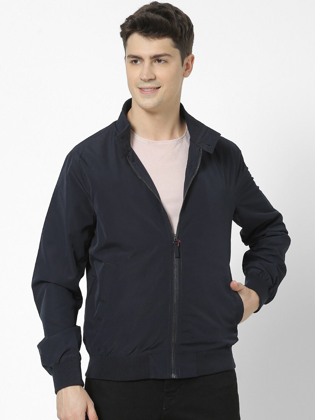 

Celio Men Navy Blue Solid Bomber