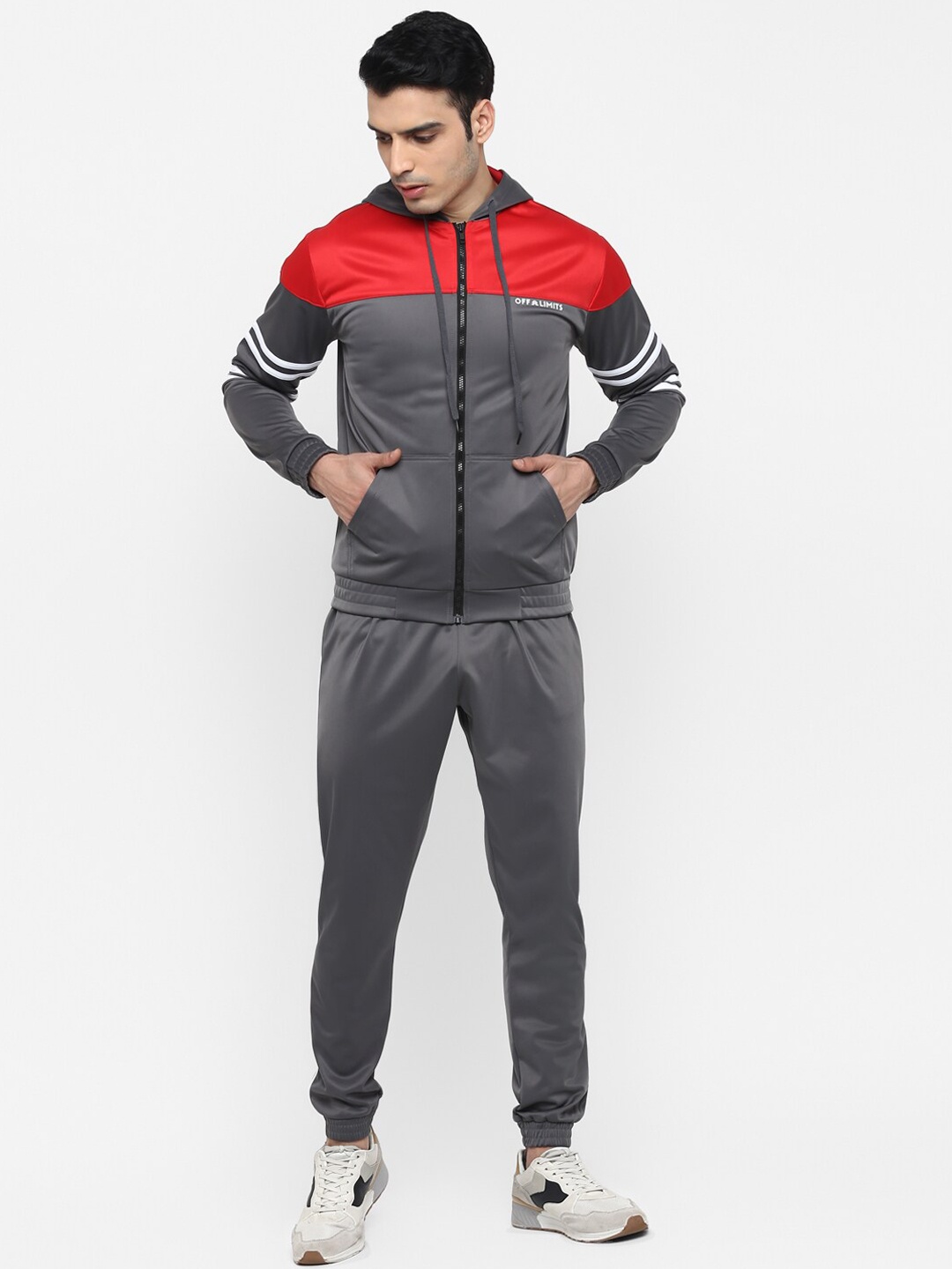 

OFF LIMITS Men Grey & Red Colourblocked Tracksuit