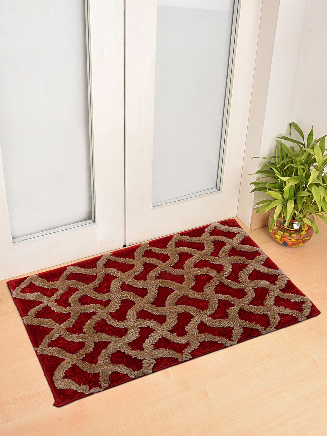 

Kuber Industries Set of 3 Printed Anti-Slip Doormats, Maroon
