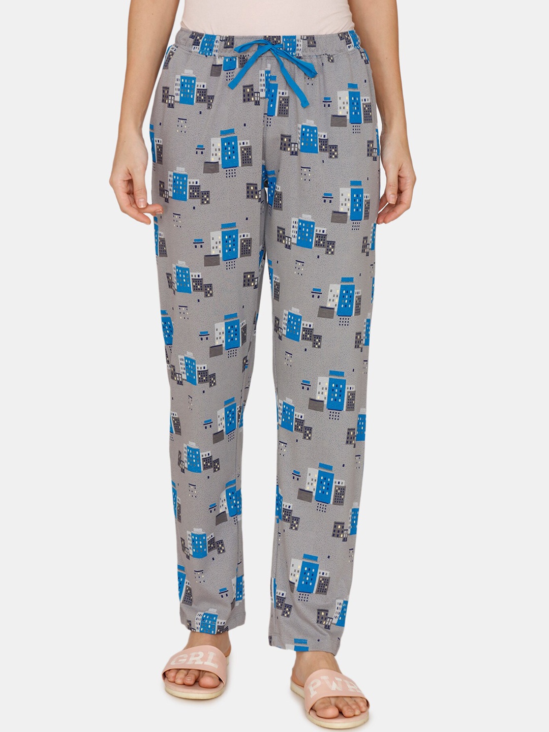 

Zivame Women Grey & Blue Printed Lounge Pants