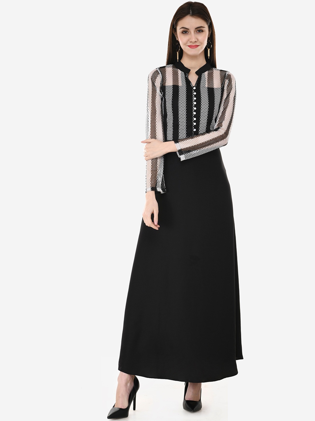 

V&M Women Black Striped Maxi Dress