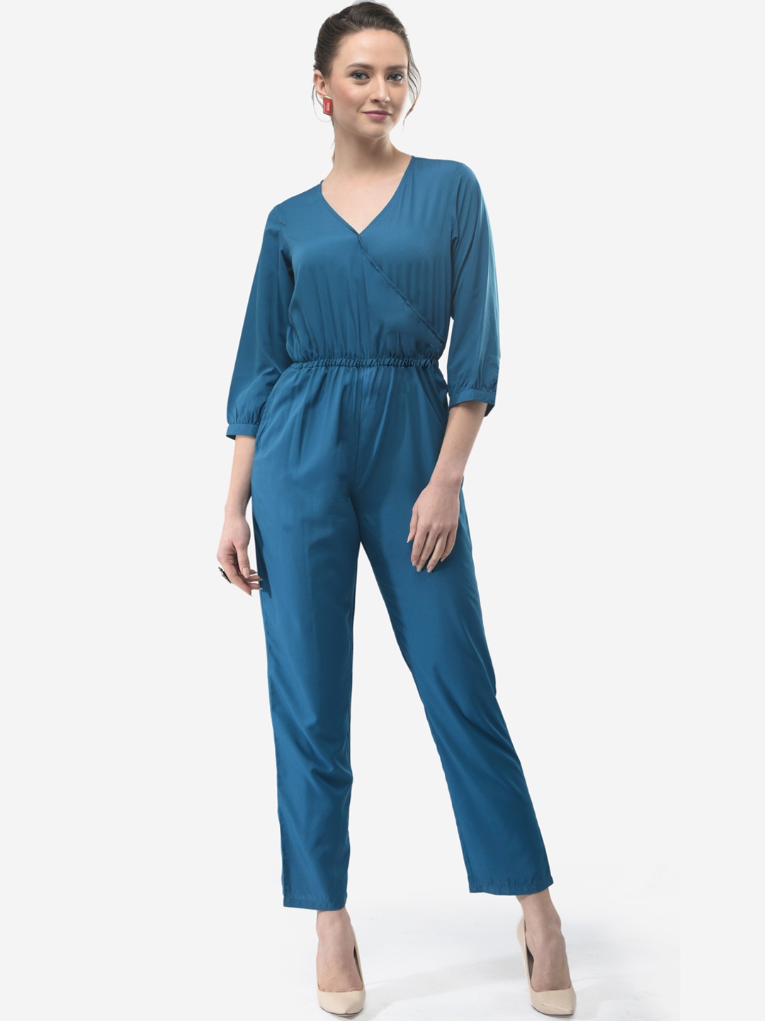 

V&M Women Teal Blue Solid Basic Jumpsuit