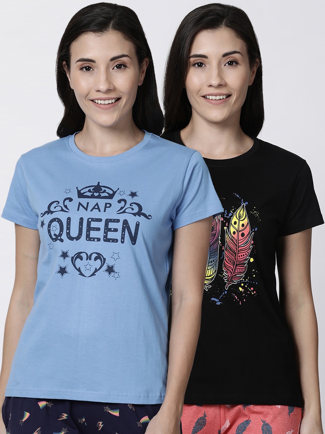 

Kryptic Women Pack of 2 Printed Lounge T-Shirts, Blue