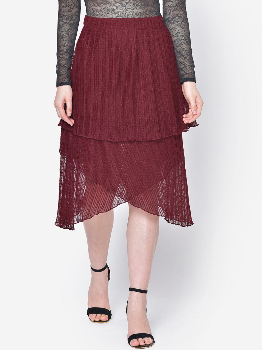 

Martini Women Maroon Self Design Flared Skirt