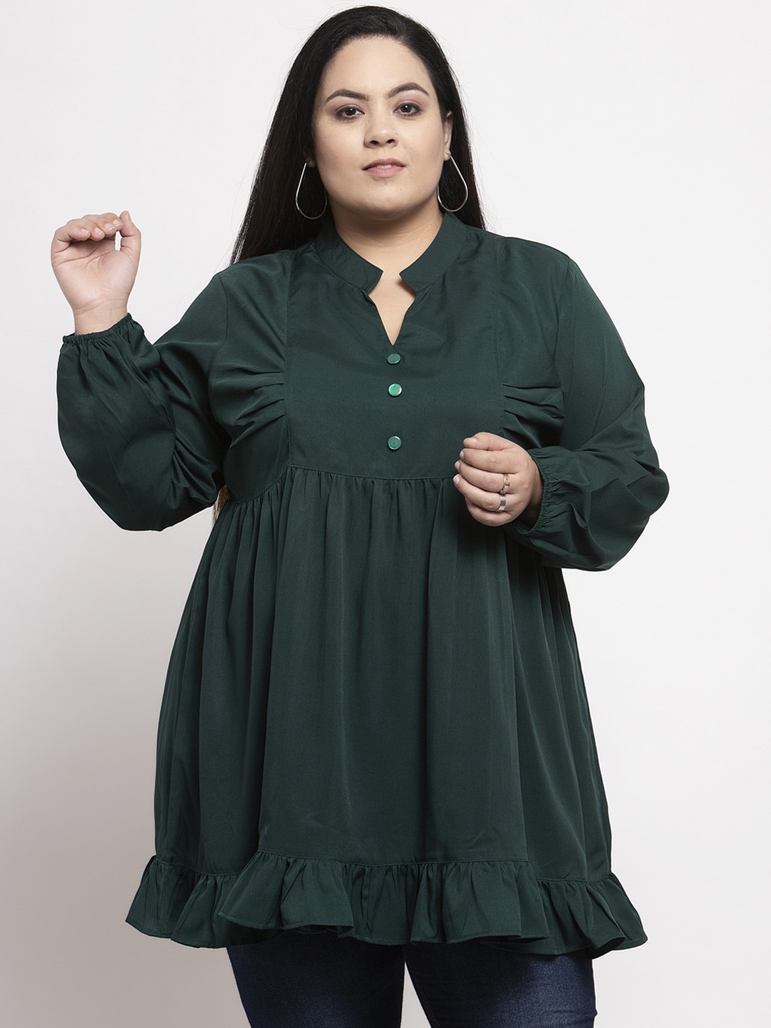 

Flambeur Women Green Solid A-Line Top