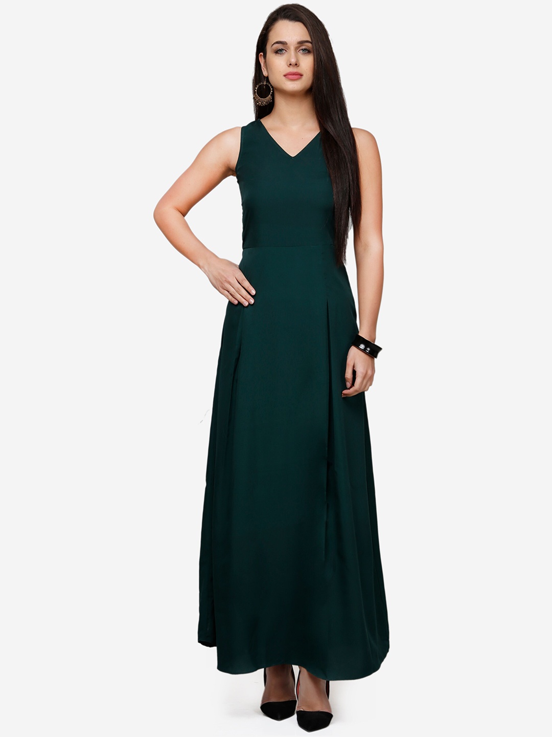 

V&M Women Green Solid Maxi Dress