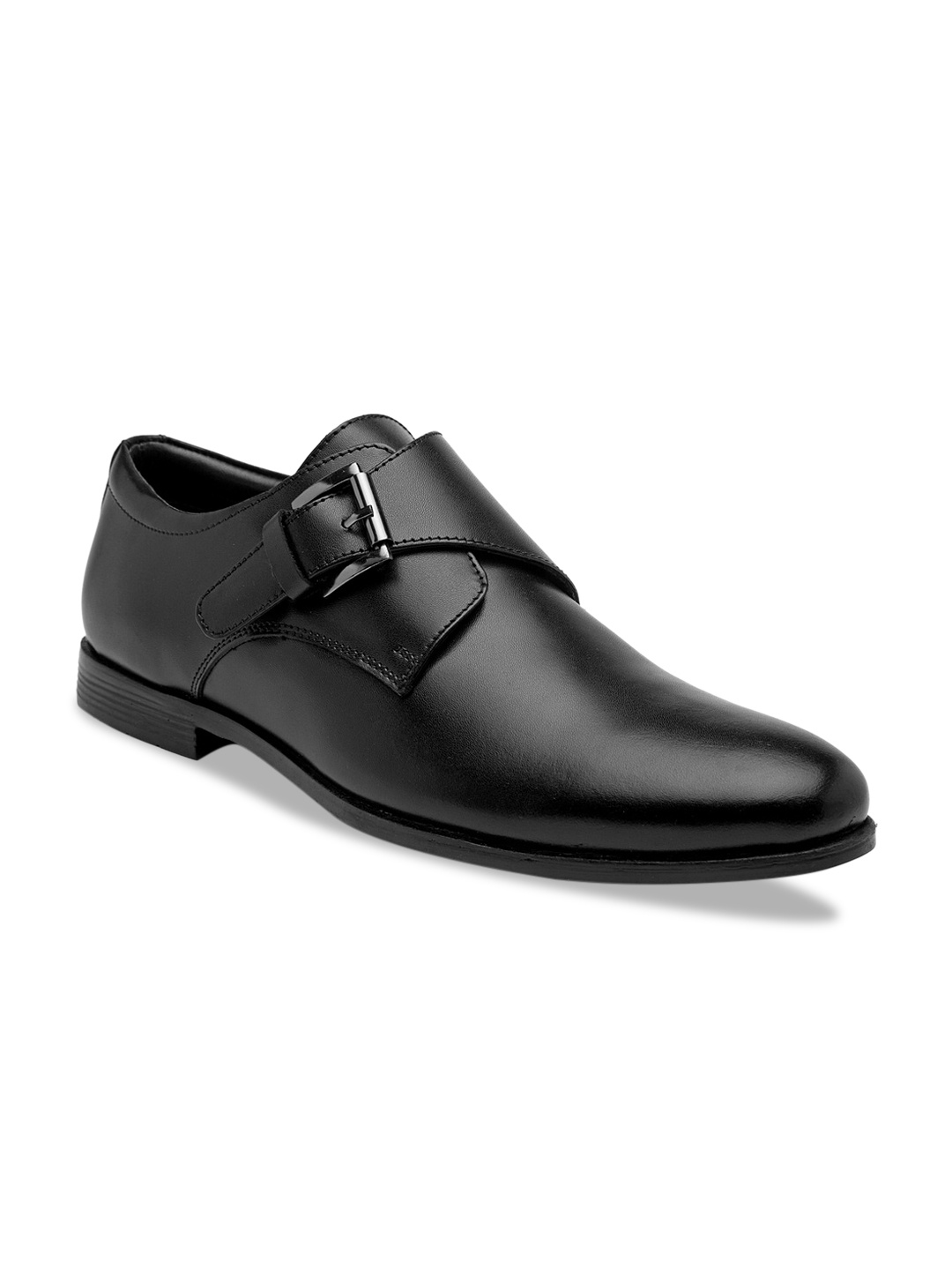 

Teakwood Leathers Men Black Solid Leather Monks