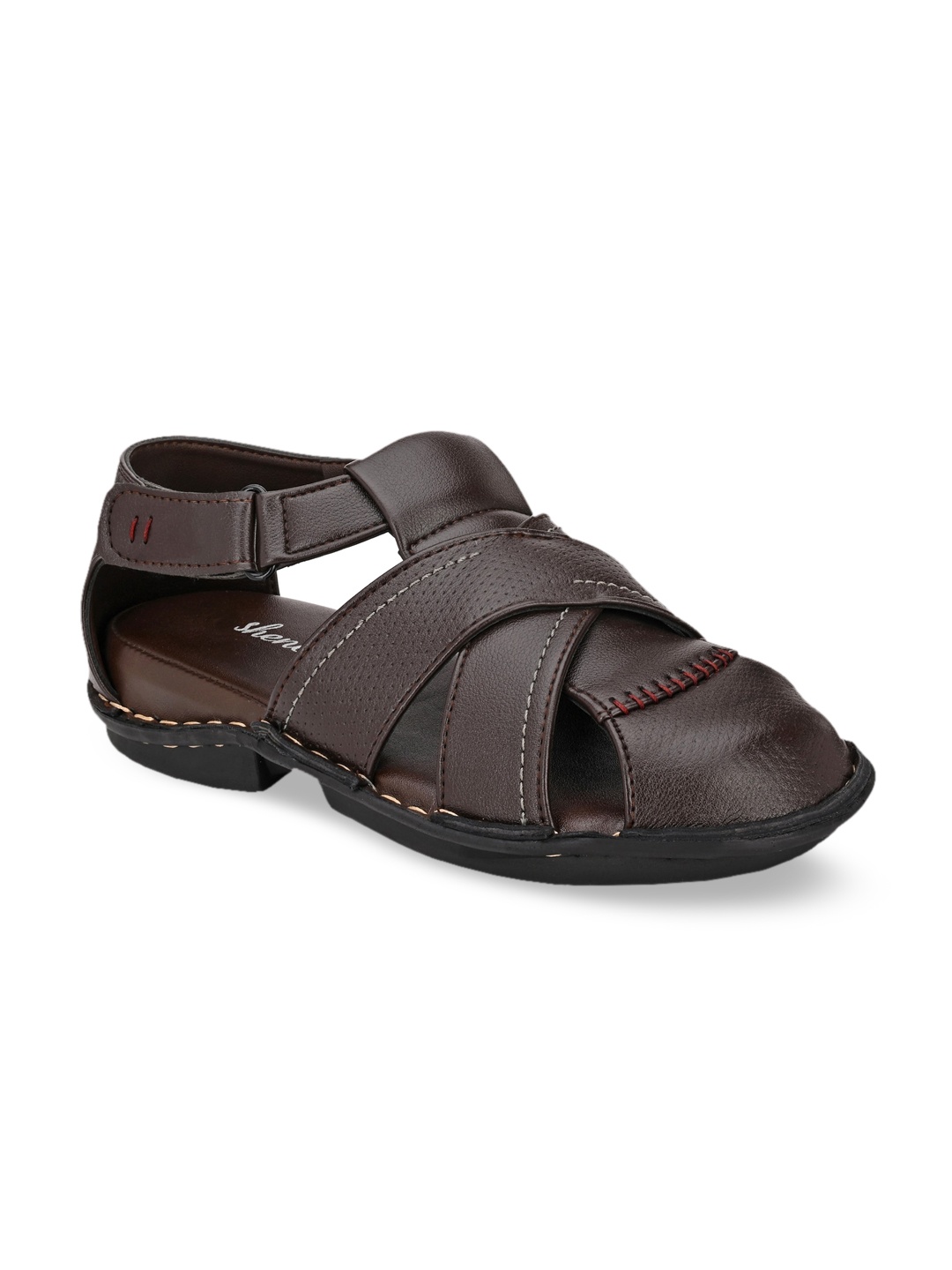 

SHENCES Men Coffee Brown Comfort Sandals