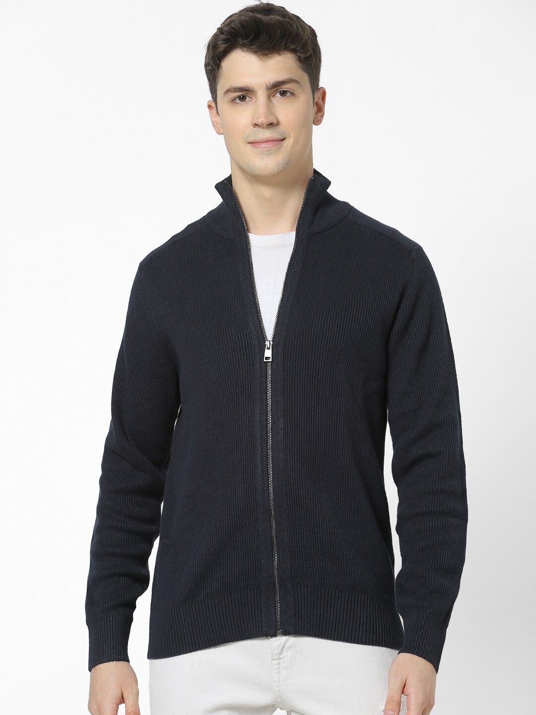 

Celio Men Navy Blue Solid Front-Open Sweater