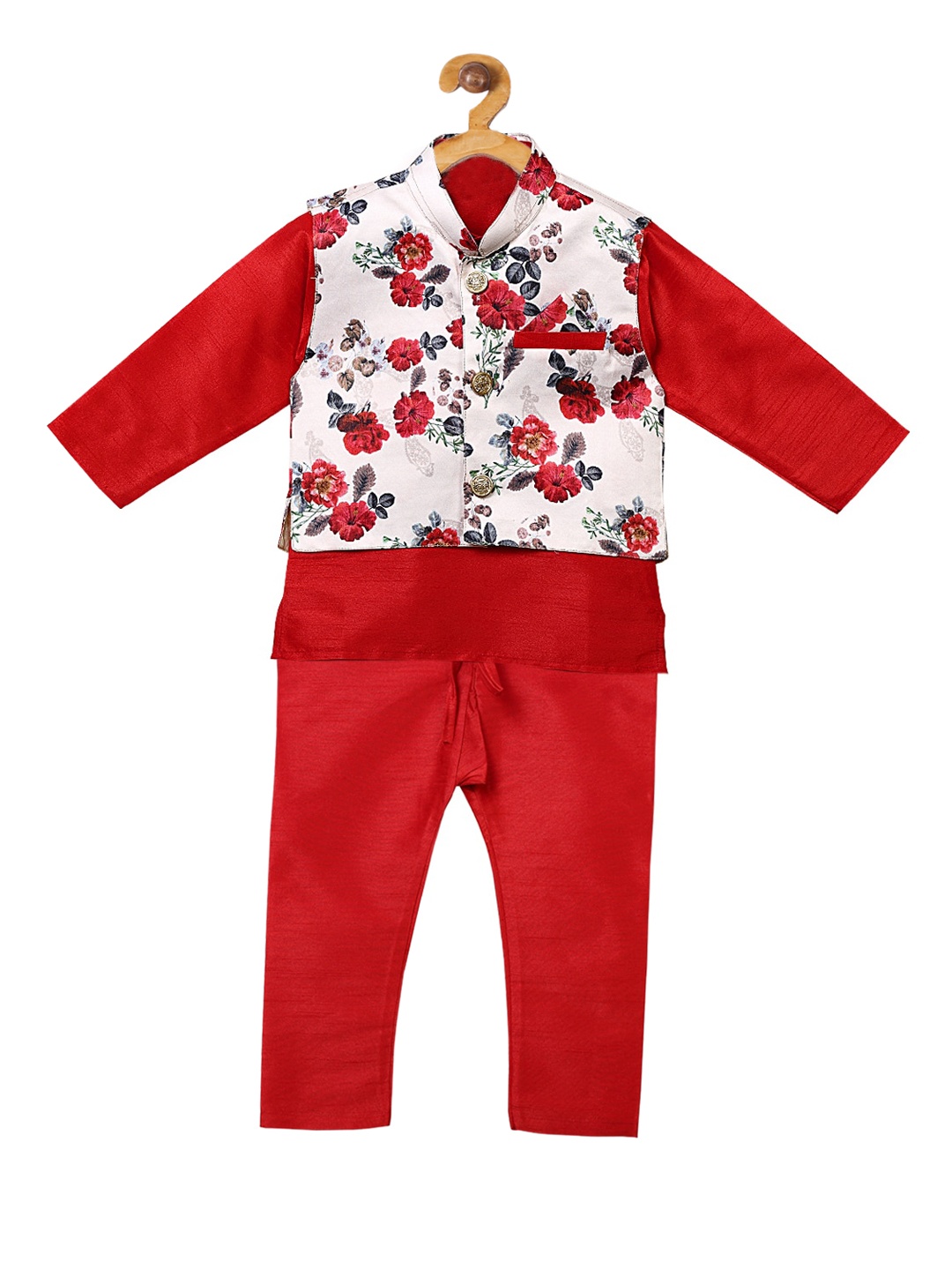 

Ridokidz Boys Red & White Solid Kurta with Pyjamas