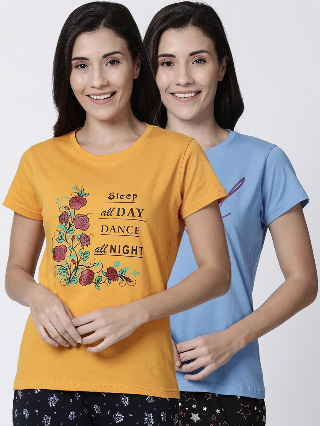 

Kryptic Women Pack Of 2 Printed Lounge T-Shirts, Blue