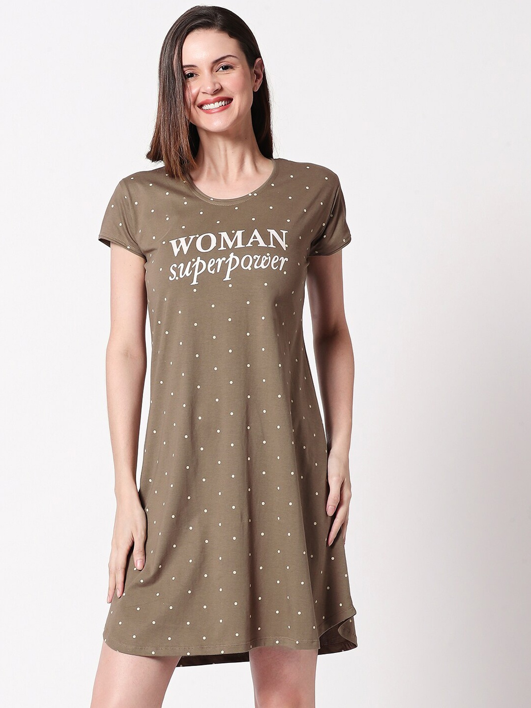 

Zeyo Brown Pure Cotton Printed Nightdress