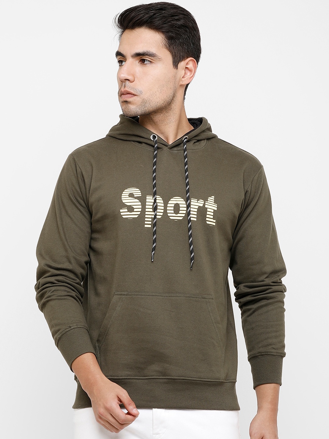 

MADSTO Men Olive Green Solid Sweatshirt