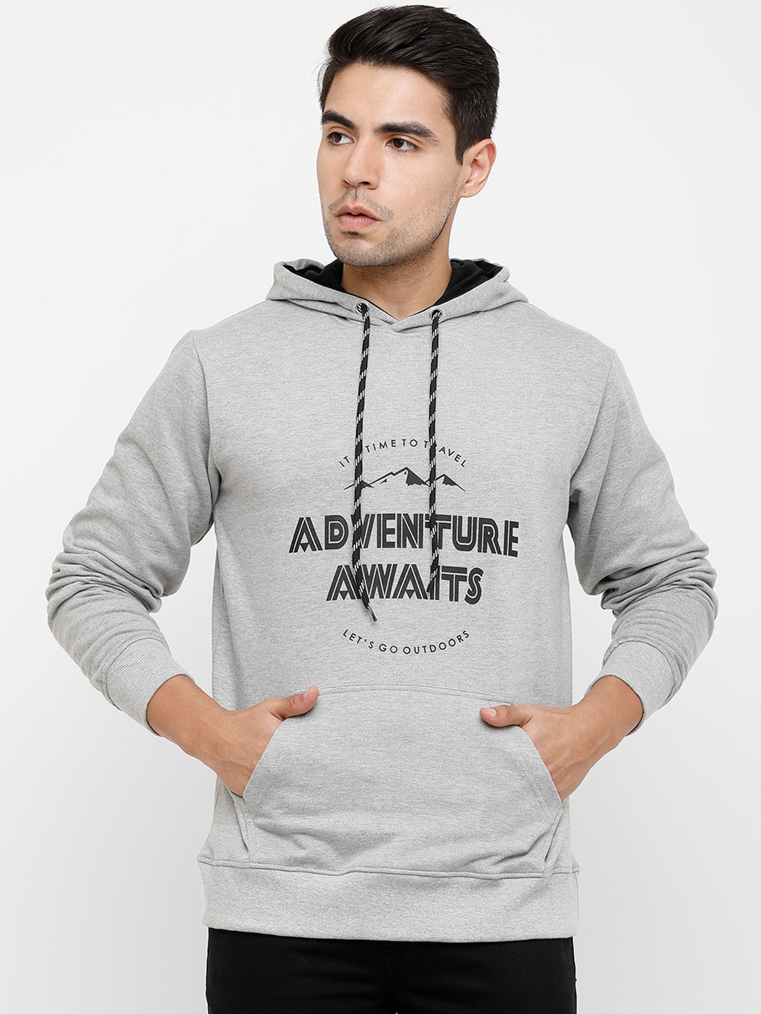 

MADSTO Men Grey Melange Printed Sweatshirt