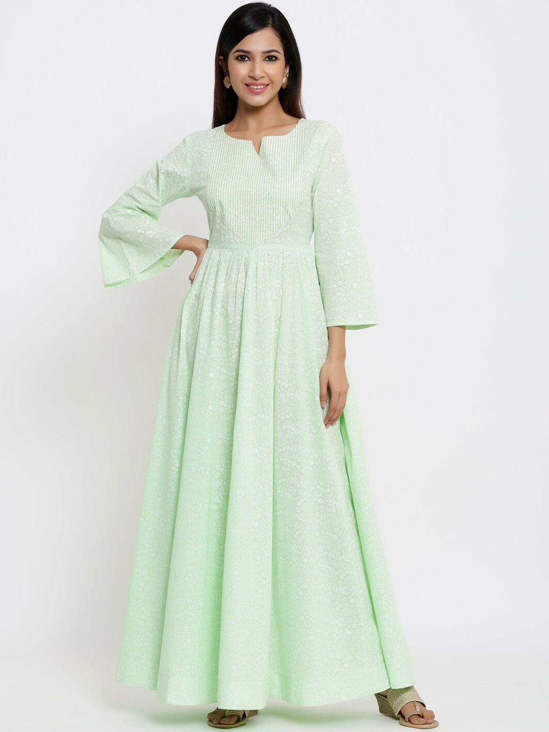 

Indian Virasat Women Green Printed Maxi Dress