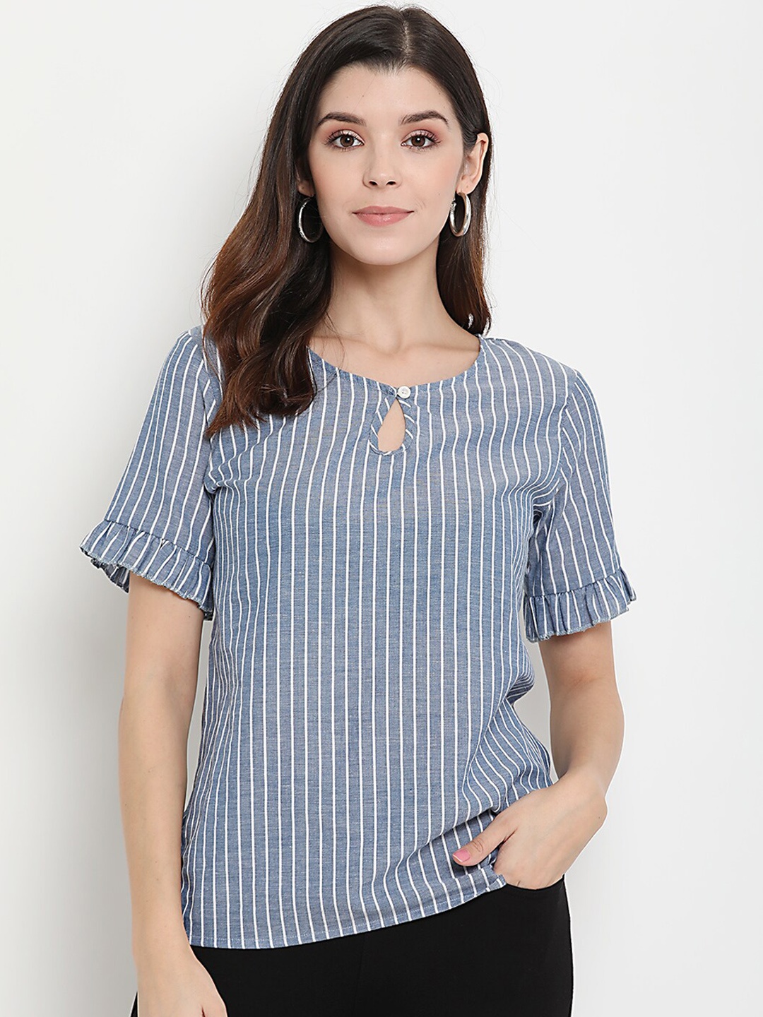 

THREAD MUSTER Women Blue & White Striped Top