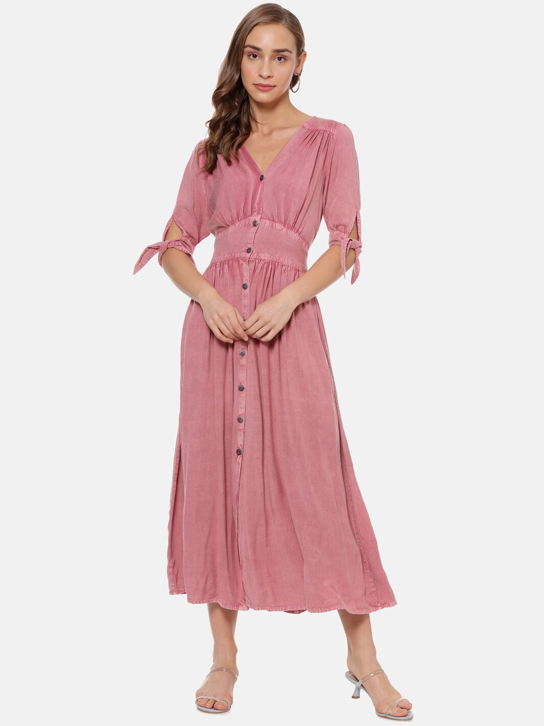 

Campus Sutra Women Pink Solid Fit and Flare Dress