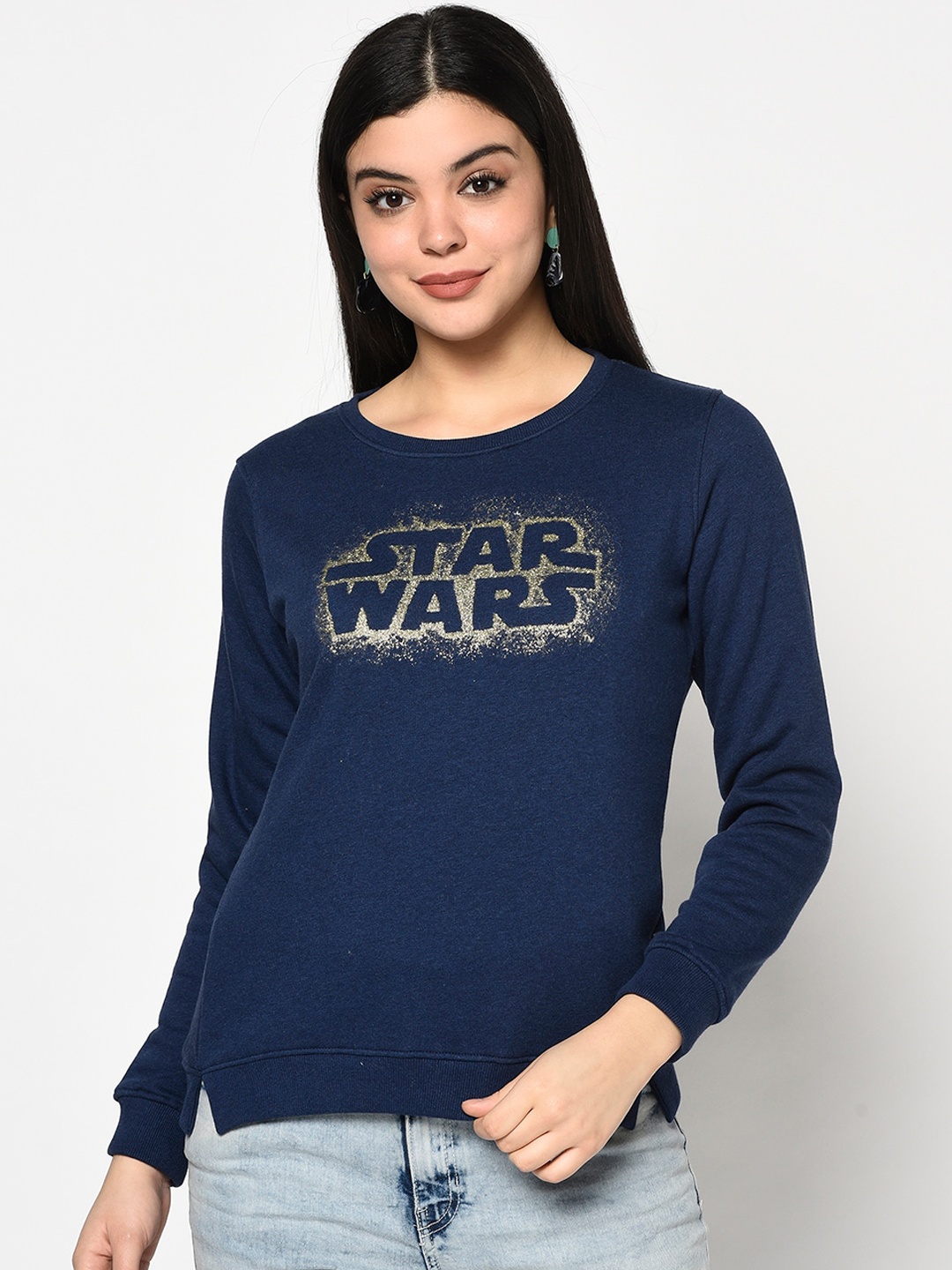 

METTLE Women Navy Blue & Green Printed Pullover Sweatshirt