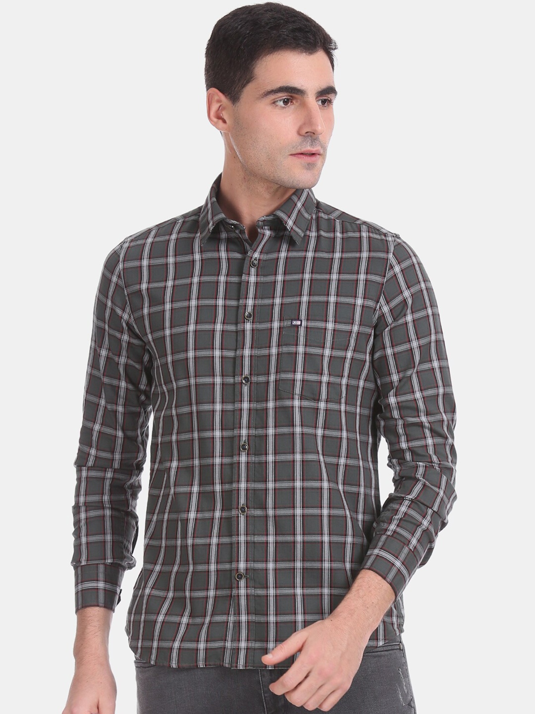 

Arrow Sport Men Grey Slim Fit Checked Casual Shirt
